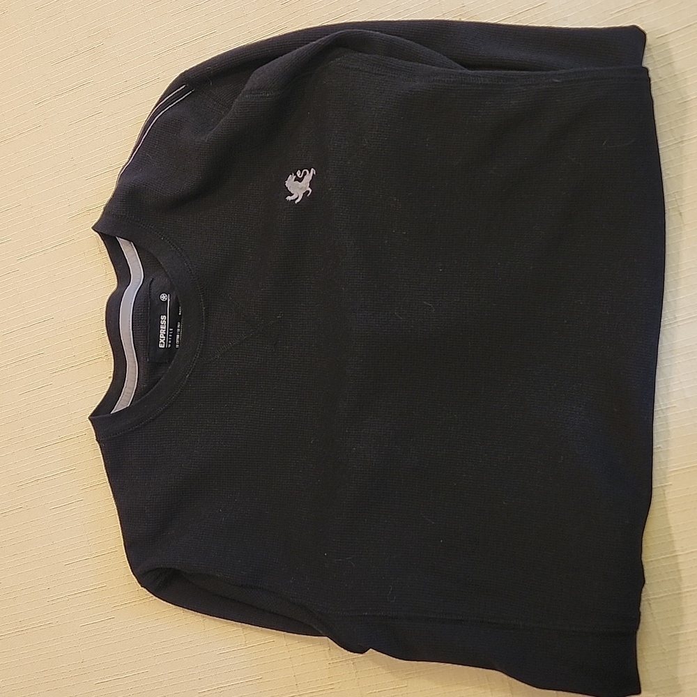 Express Waffle Men's Black Long Sleeve Crew Neck Pullover Shirt, Size Large (L)